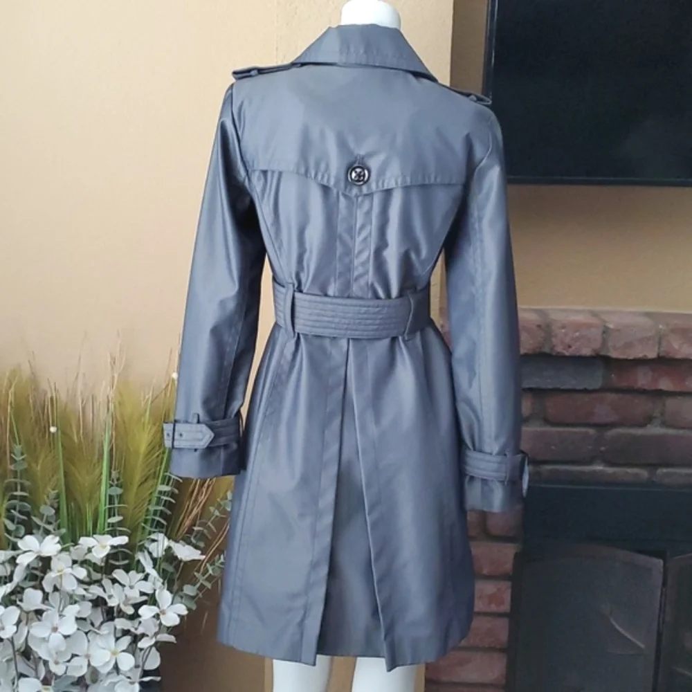 🆕️LONDON FOG Metallic Gray Water Resistant Double Breasted Trench Coat SIZE: PS - Picture 11 of 16